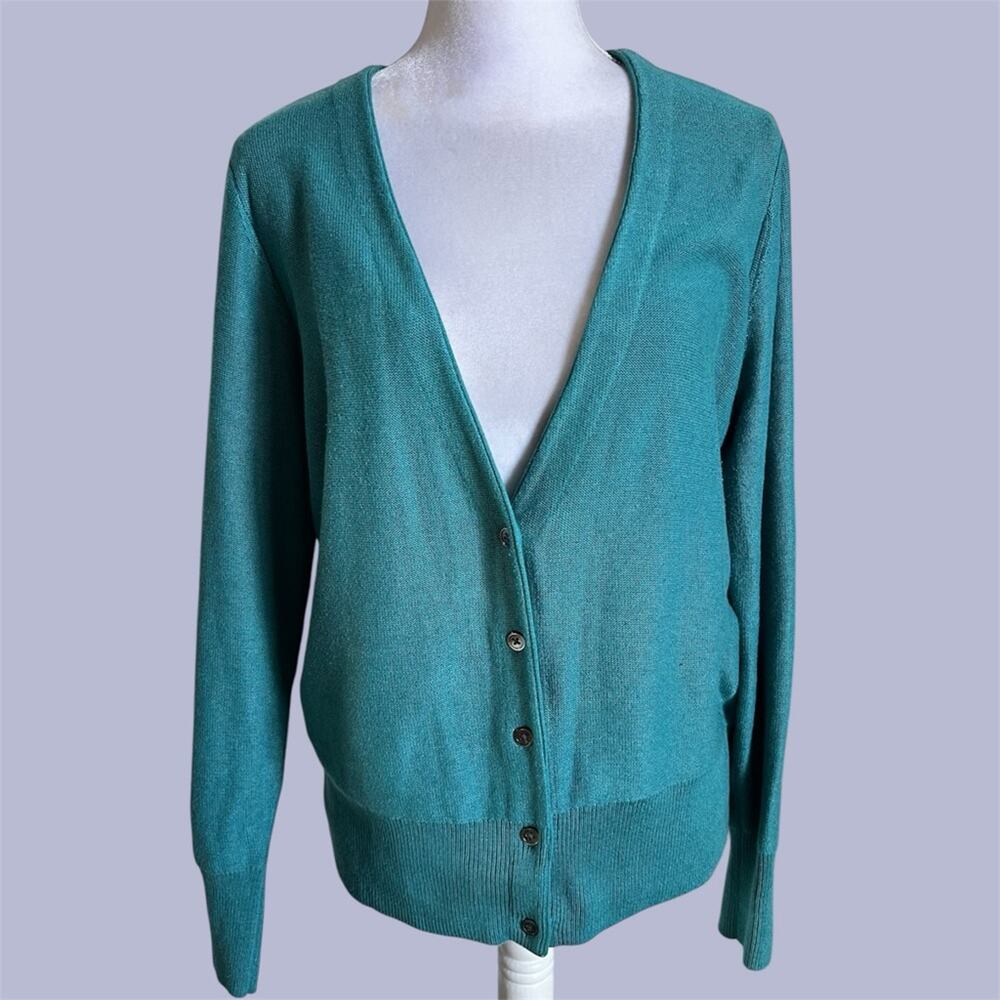 Cabi Women's Tearoom Cardigan Sweater in Teal Knit Size Large Turquoise Blue